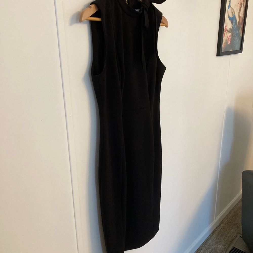 Calvin Klein Black Midi Pencil  Dress Sleeveless With Bow Size 8 - Picture 7 of 12